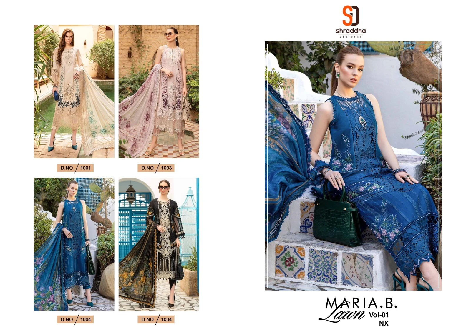 Shraddha Designer Maria.B Lawn Vol 1 Nx Pure Cotton Wholesale Pakistani Salwar Suit Catalog — Wholesale Salwar Suits, MPA wholesale from Surat — view 5